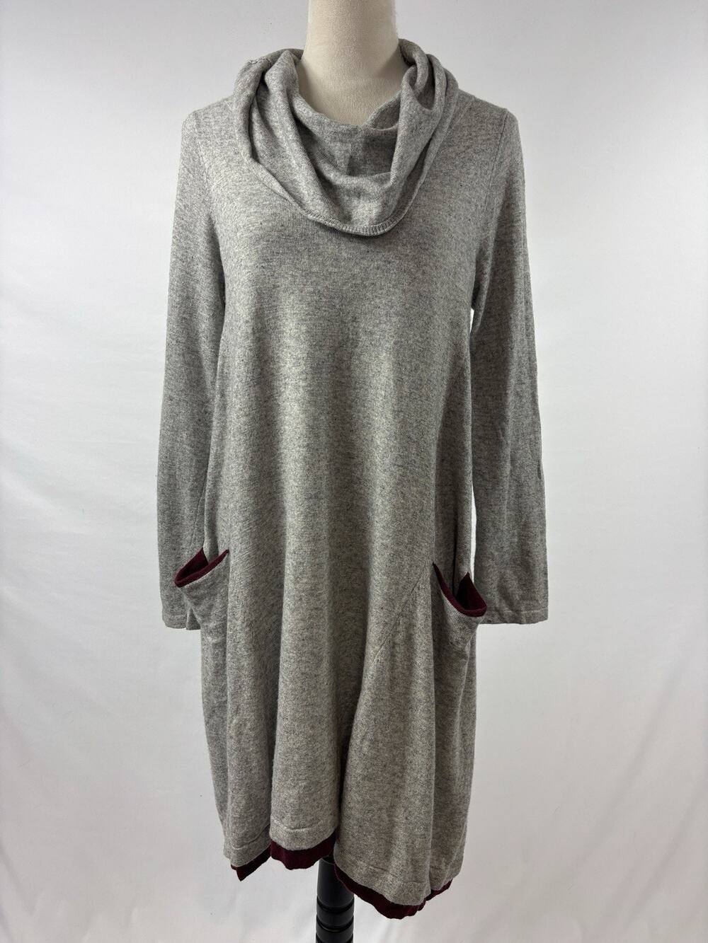 Sparrow Knit Dress Grey Size Medium Pockets Cowl Neck Lagenlook Wool Cotton